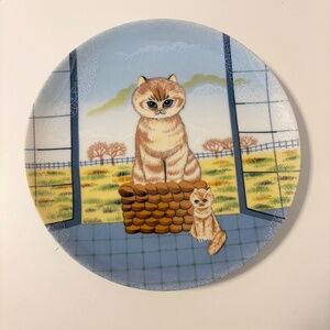 Artmark 1987 Porcelain 7.5” Collectible Orange Cat Plate Hanging Wall Decor